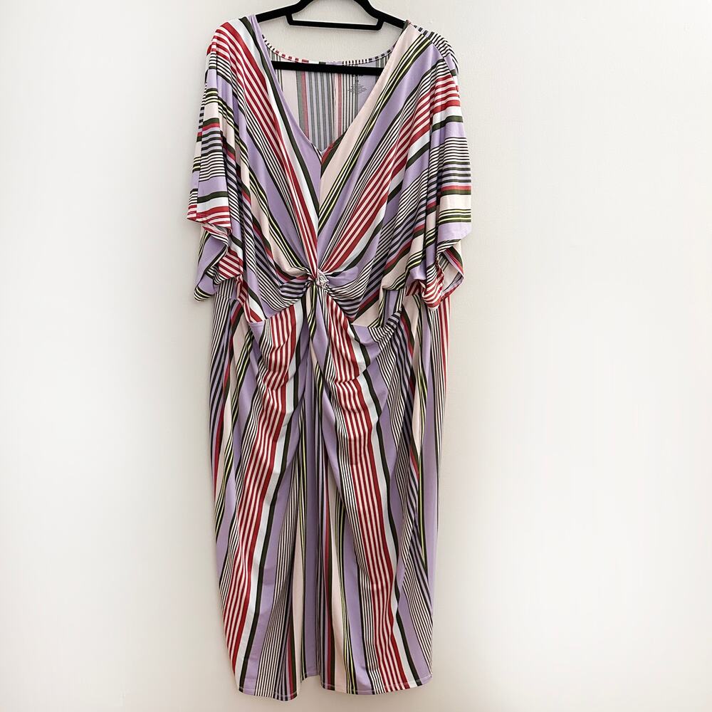 Evri 3X Multi-Color Striped Midi Dress Empire Waist Flirty Short Sleeve Wedding